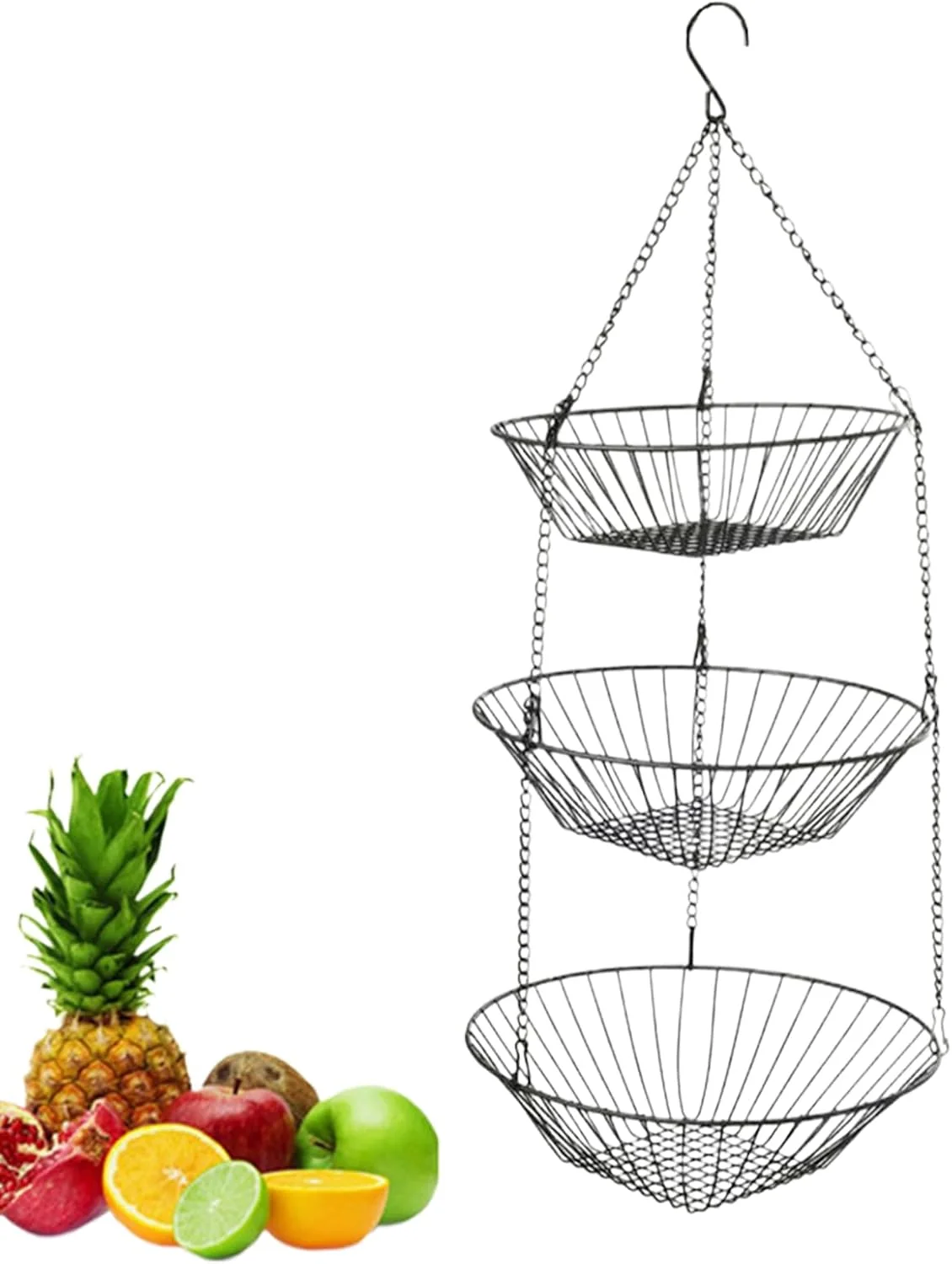 سبد میوه برای آشپزخانه | سازمان دهنده نگهدارنده آهنی 3 طبقه، سازمان دهنده سبد میوه و سبزیجات آشپزخانه، برای مواد غذایی، تنقلات، نان، سیب زمینی، پیاز، ابزار باغبانی، سازماندهی انباری حیاط باغ حمام