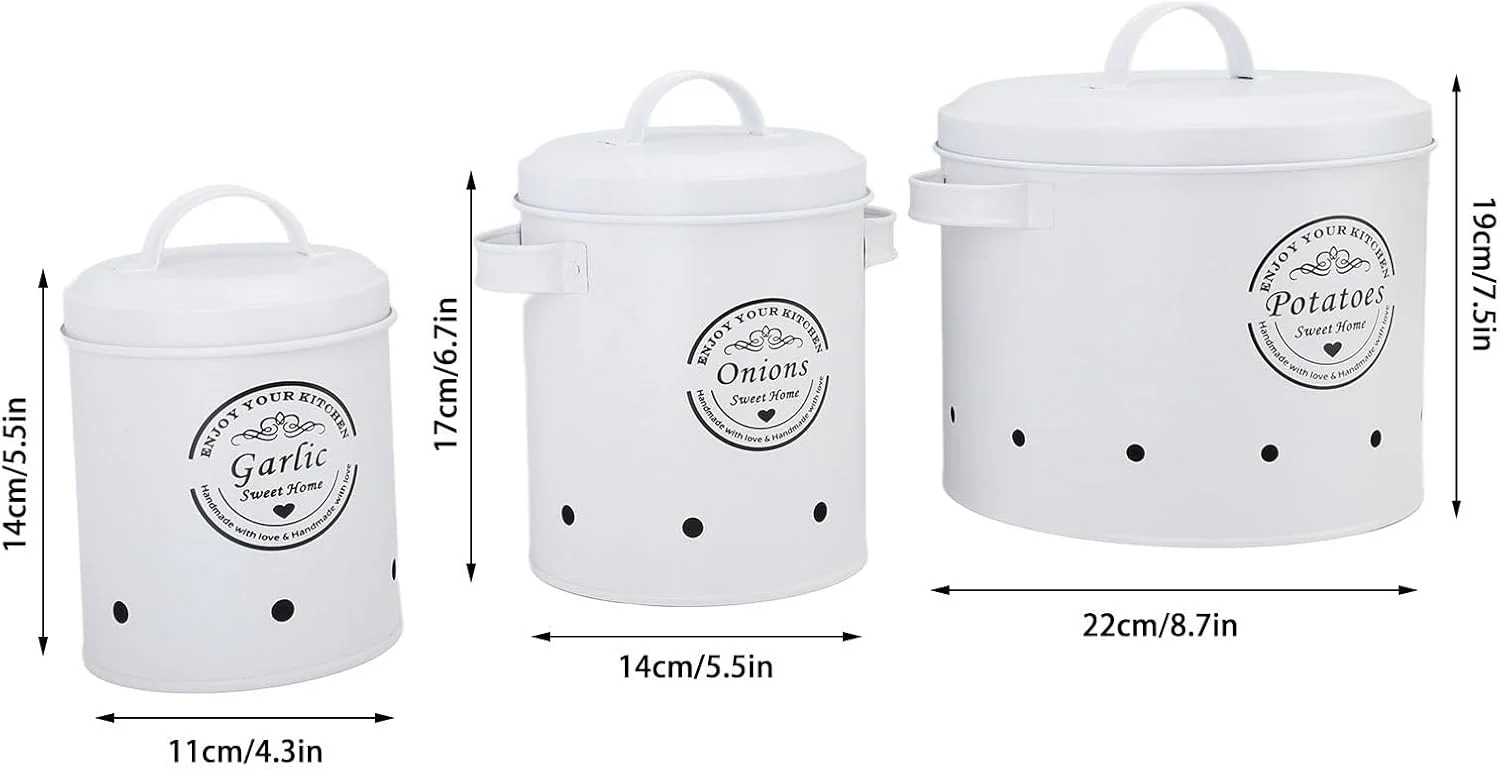 RIZGHWOY ست 3 عددی ظروف نگهداری سیب زمینی، پیاز و سیر، محافظت از بو برای سازماندهی روی میز آشپزخانه (سفید)