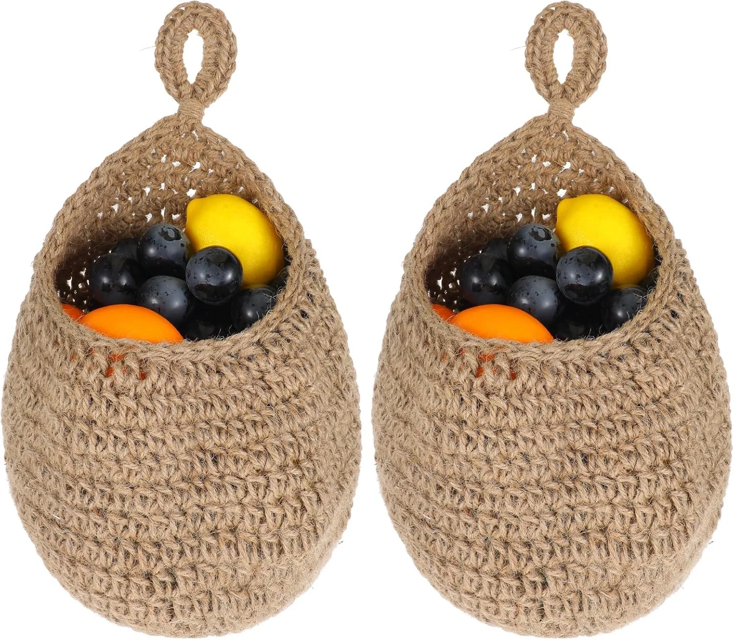 سبد آویز حصیری پرسی افی 2 عددی، سبد آویز بوهو برای نگهداری و سازماندهی میوه، سبد توری دیواری برای نگهداری سبزیجات، سیب زمینی و پیاز، مناسب اتاق نشیمن و اتاق خواب