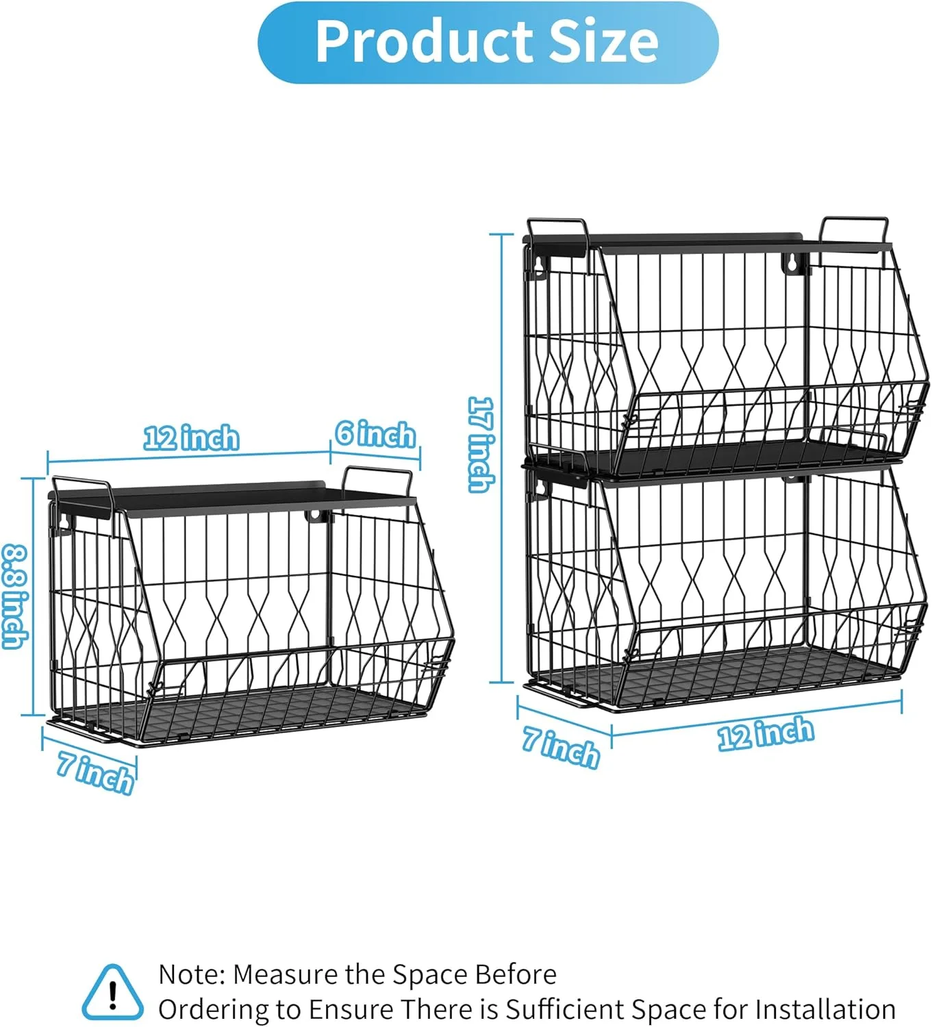 کاسه میوه Ezprotekt، سبد میوه قابل انباشته شدن با درب فلزی، سبد میوه برای پیشخوان آشپزخانه و نصب روی دیوار، سازمان دهنده میوه، سبزیجات، سیب زمینی، پیاز، نان و تنقلات انباری، مشکی