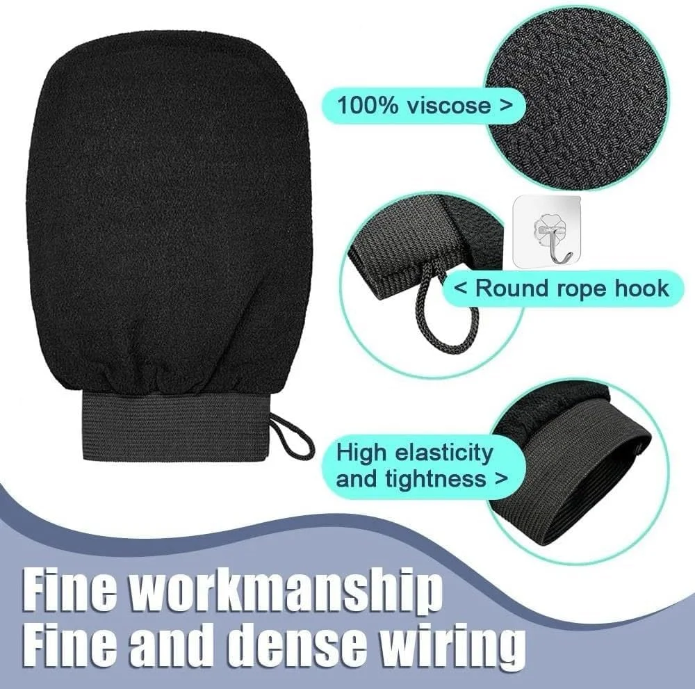 دستکش لایه بردار مشکی دو عددی به همراه آویز – پاکسازی عمیق منافذ، احیای پوست و دستکش های اسپا سازگار با محیط زیست برای آقایان و بانوان