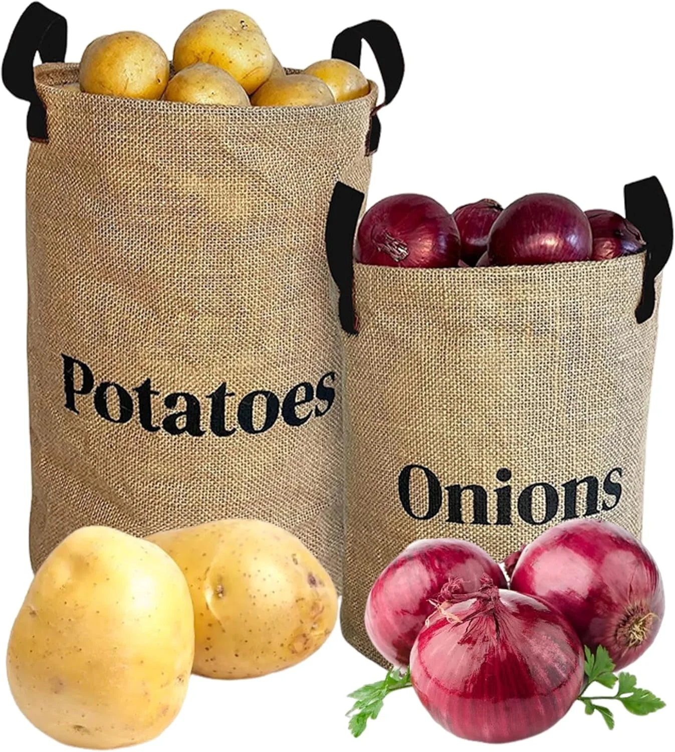 CXAFQ ست 2 عددی کیسه سیب زمینی و پیاز، جنس کتان و پنبه ای، نگهداری سبزیجات، کیسه نگهداری مواد غذایی سبزیجات با گردش هوای 360 درجه، سبزیجات را برای مدت طولانی تری تازه نگه می دارد، ست برای پیشخوان آشپزخانه
