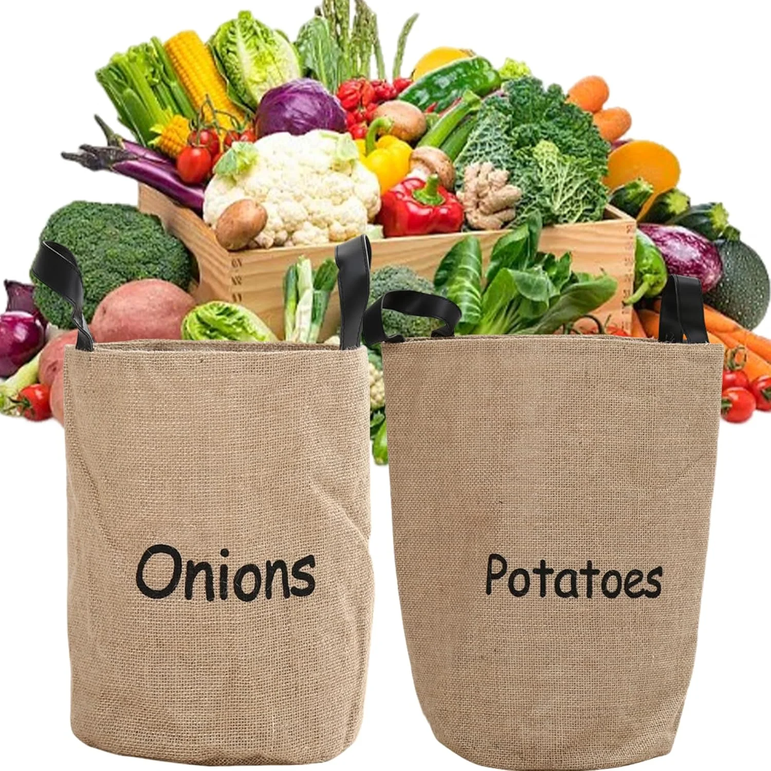 CXAFQ ست 2 عددی کیسه سیب زمینی و پیاز، جنس کتان و پنبه ای، نگهداری سبزیجات، کیسه نگهداری مواد غذایی سبزیجات با گردش هوای 360 درجه، سبزیجات را برای مدت طولانی تری تازه نگه می دارد، ست برای پیشخوان آشپزخانه