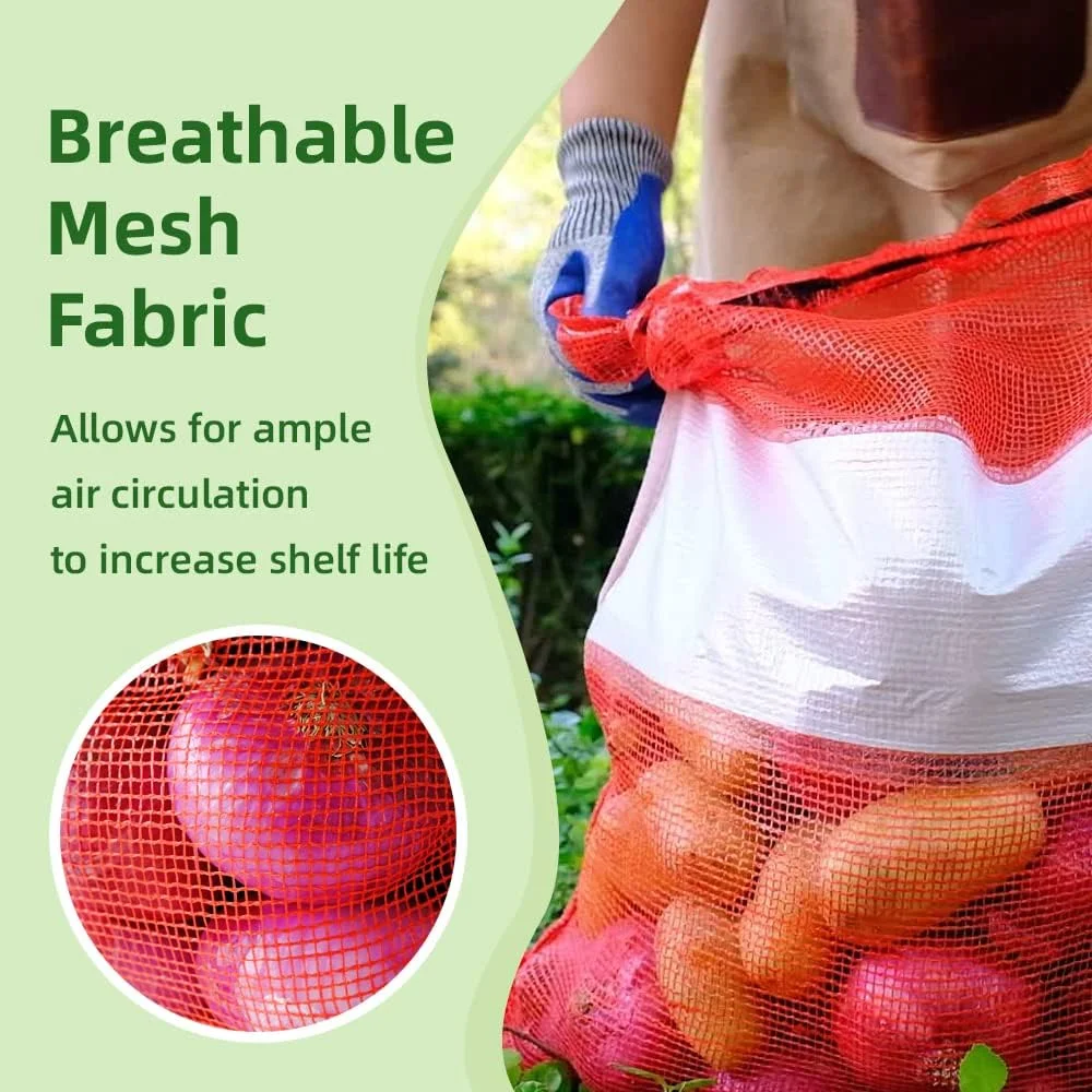 کیسه های توری هیزم deebree، 56 × 71 سانتی متر، کیسه های هیزم برای فروش، کیسه های پیاز ذخیره سازی مزرعه، کیسه های توری تنفسی برای نگهداری سیب زمینی، کیسه های توری برای هیزم سبزیجات باغ، بسته 10 عددی