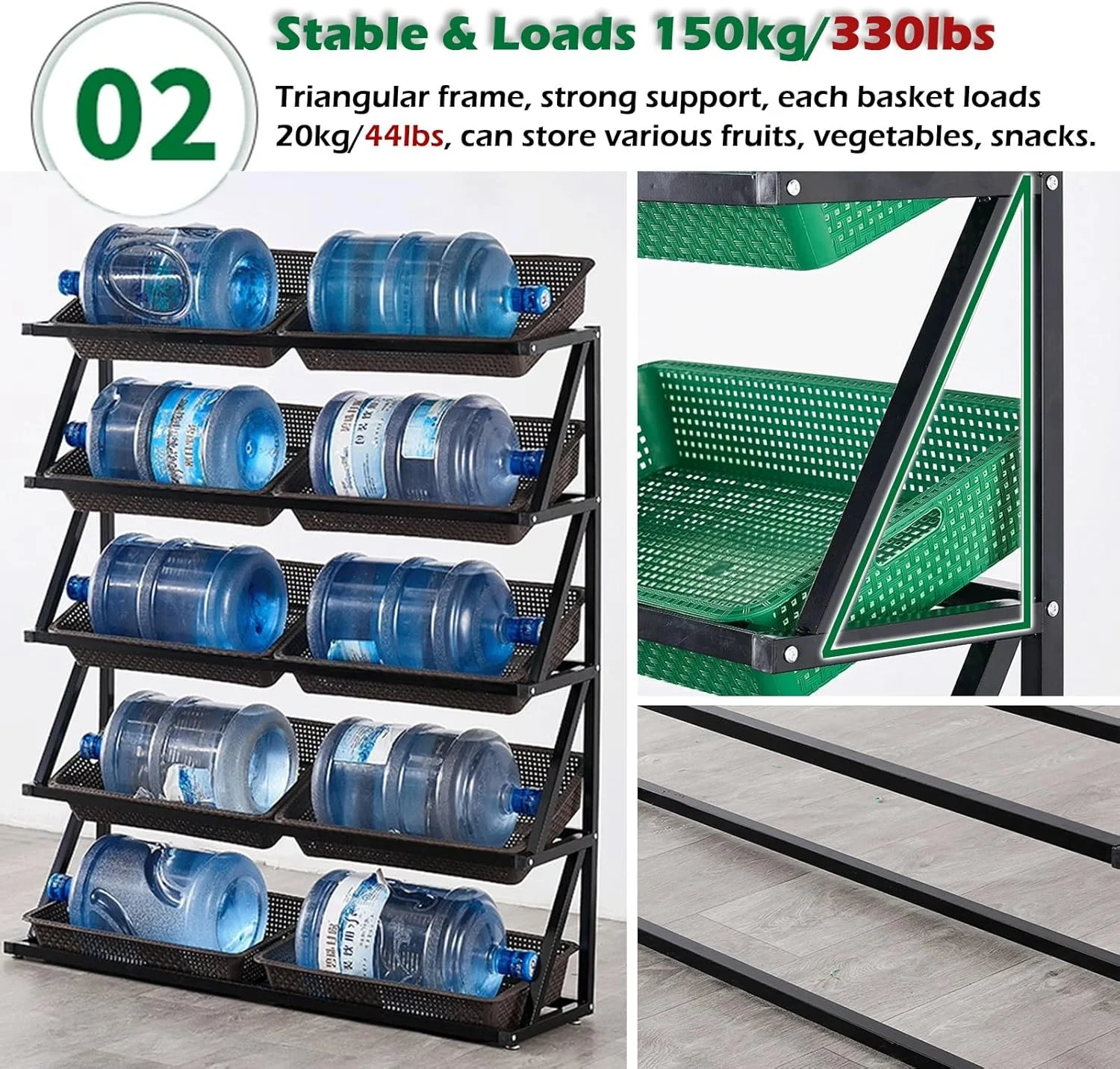 قفسه نگهداری تنقلات، قفسه میوه و سبزیجات سوپرمارکت تجاری 4 و 5 طبقه، استند نمایش تنقلات فروشگاه رفاه، قفسه سبد خرده فروشی آشپزخانه با ظرفیت بزرگ برای پیاز سیب زمینی (رنگ