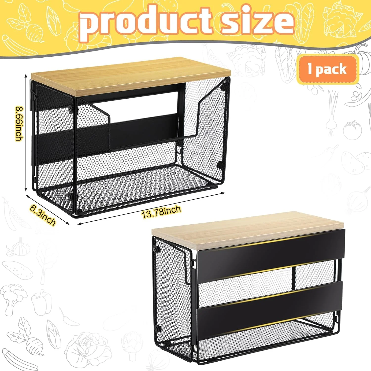 Colingmill 1 Set Magnetic Basket for Fridge Fruit Potato & Onion Storage Bins Shelf Large Container Magnetic Basket with Wood Lid Pantry Organizer for Refrigerator, Kitchen Counter