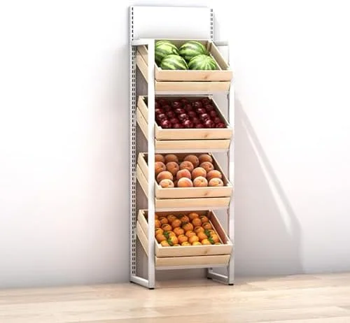 Commercial Supermarket Fruit & Vegetable Shelf 3 4 Tier, Large Capacity Retail Snack Rack Display with Wood Baskets, Kitchen Onion Potato Produce Holder Stand (Color : 3 Tier, Size : White Rack+brow Commercial Supermarket Fruit & Vegetable Shelf 3 4 Tier, Large Capacity Retail Snack Rack Display with Wood Baskets, Kitchen Onion Potato Produce Holder Stand (Color : 3 Tier, Size : White Rack+brow