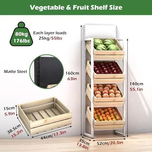 Commercial Supermarket Fruit & Vegetable Shelf 3 4 Tier, Large Capacity Retail Snack Rack Display with Wood Baskets, Kitchen Onion Potato Produce Holder Stand (Color : 3 Tier, Size : White Rack+brow Commercial Supermarket Fruit & Vegetable Shelf 3 4 Tier, Large Capacity Retail Snack Rack Display with Wood Baskets, Kitchen Onion Potato Produce Holder Stand (Color : 3 Tier, Size : White Rack+brow