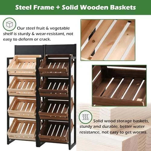 Commercial Supermarket Fruit & Vegetable Shelf 3 4 Tier, Large Capacity Retail Snack Rack Display with Wood Baskets, Kitchen Onion Potato Produce Holder Stand (Color : 3 Tier, Size : White Rack+brow Commercial Supermarket Fruit & Vegetable Shelf 3 4 Tier, Large Capacity Retail Snack Rack Display with Wood Baskets, Kitchen Onion Potato Produce Holder Stand (Color : 3 Tier, Size : White Rack+brow