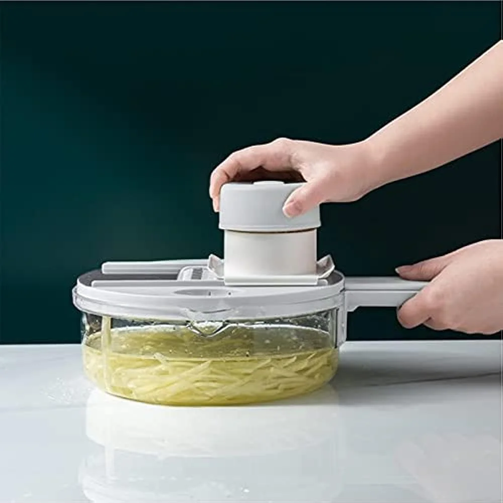 اسلایسر هویج و سیب زمینی | خردکن سبزیجات با 6 محافظ دست، رنده سیب زمینی با ظرف ذخیره سازی، اسلایسر دستی غذا، خردکن سیب زمینی برای پیاز، سیر، هویج، سیب زمینی، گوجه فرنگی - خاکستری