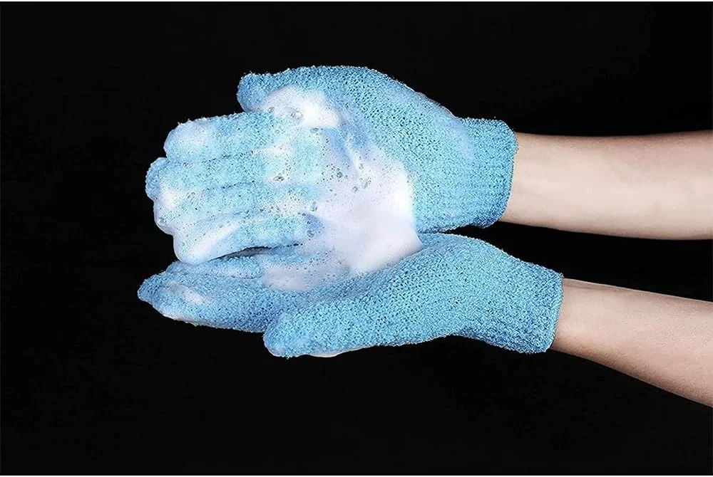 دستکش لایه بردار دو بافت تزویق، اسکرابر حمام، لیف لایه بردار پشت برای دوش، اسپا و اسکراب بدن (آبی) دستکش لایه بردار دو بافت تزویق، اسکرابر حمام، لیف لایه بردار پشت برای دوش، اسپا و اسکراب بدن (آبی)