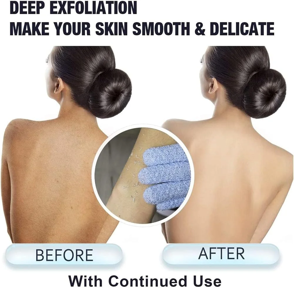 دستکش لایه بردار دو بافت تزویق، اسکرابر حمام، لیف لایه بردار پشت برای دوش، اسپا و اسکراب بدن (آبی) دستکش لایه بردار دو بافت تزویق، اسکرابر حمام، لیف لایه بردار پشت برای دوش، اسپا و اسکراب بدن (آبی)