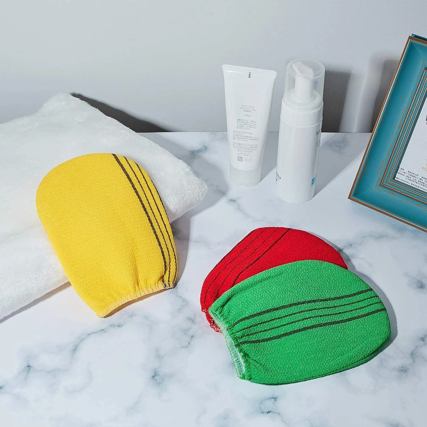 لیف حمام لایه بردار ضد آفتاب، پارچه حوله ای کره ای برای لایه برداری، دستکش اسکراب لایه بردار برای حمام و دوش، از بین بردن سلول های خشک و مرده پوست، مناسب برای انواع پوست، بسته 3 عددی لیف حمام لایه بردار ضد آفتاب، پارچه حوله ای کره ای برای لایه برداری، دستکش اسکراب لایه بردار برای حمام و دوش، از بین بردن سلول های خشک و مرده پوست، مناسب برای انواع پوست، بسته 3 عددی