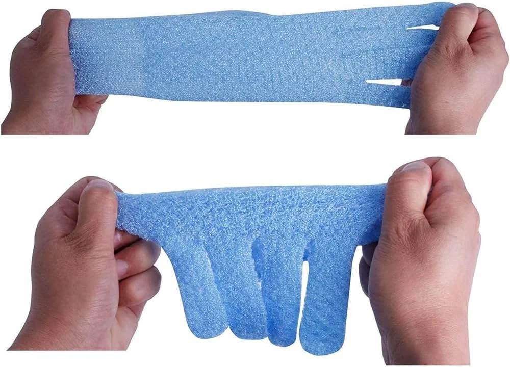 دستکش لایه بردار دو بافت تزویق، اسکرابر حمام، لیف لایه بردار پشت برای دوش، اسپا و اسکراب بدن (آبی) دستکش لایه بردار دو بافت تزویق، اسکرابر حمام، لیف لایه بردار پشت برای دوش، اسپا و اسکراب بدن (آبی)