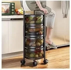 قفسه آشپزخانه 5 طبقه BLOOMING TIME، گردان فولادی با 4 چرخ متحرک، قفسه آشپزخانه ایستاده برای نگهداری میوه و سبزیجات (4 طبقه)