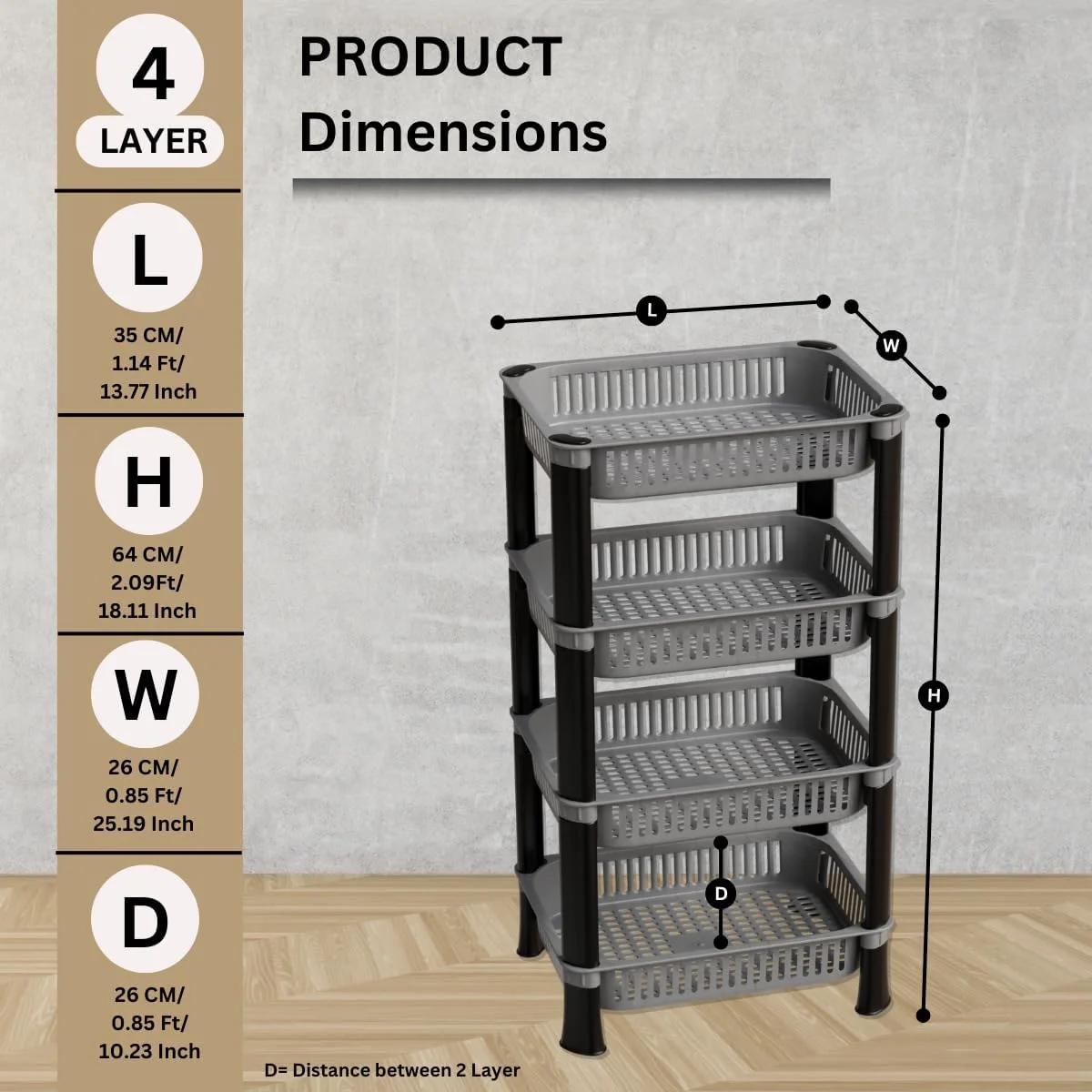 قفسه ذخیره سازی پلاستیکی چند منظوره آشپزخانه Biltoxi | استند توری تاشو برای پیاز، سیب زمینی، سبزیجات، میوه ها | قفسه سبد رومیزی برای خانه و آشپزخانه (4 طبقه، نقره ای)