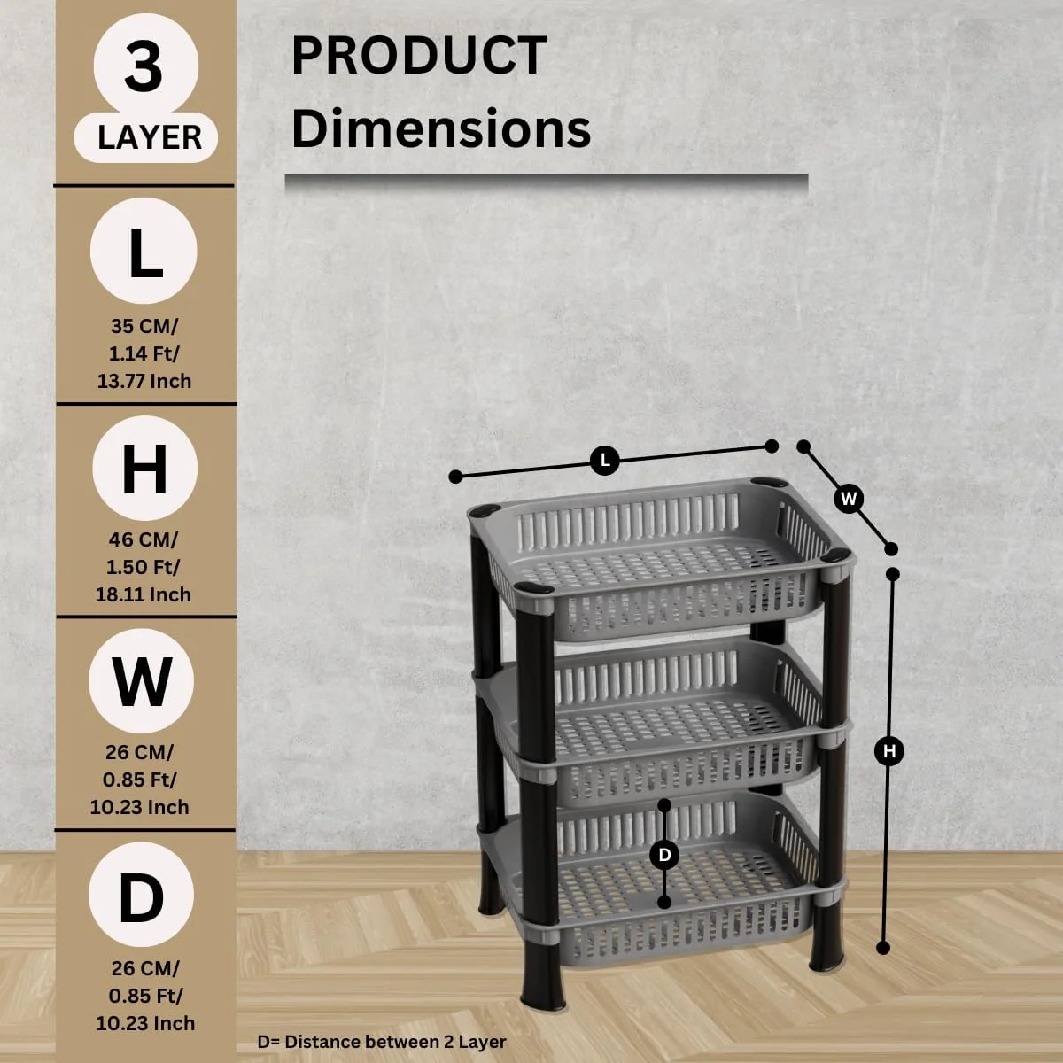 قفسه پلاستیکی چند منظوره ذخیره سازی Biltoxi برای آشپزخانه، پیاز سیب زمینی سبزی، سبد پایه گوشه میوه، سبد سازمان دهنده تاشو رومیزی، ترولی (3 طبقه، نقره ای)