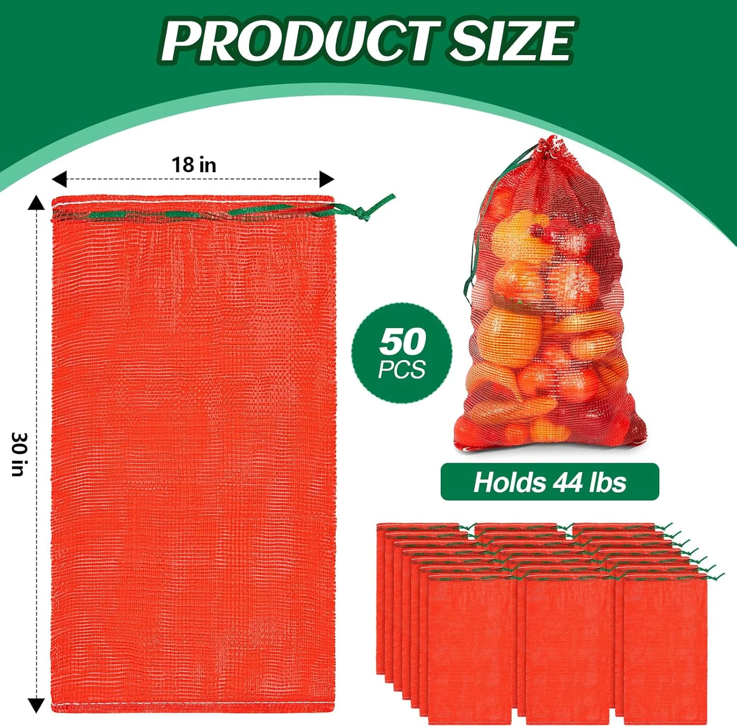برلون بسته 50 عددی کیسه های توری ذخیره سازی قابل استفاده مجدد برای سبزیجات 45 در 75 سانتی متر، ظرفیت تا 20 کیلوگرم، کیسه های توری قابل شستشو برای سبزیجات، کیسه های تنفسی پیاز برای سیب زمینی، مرکبات و خواربار