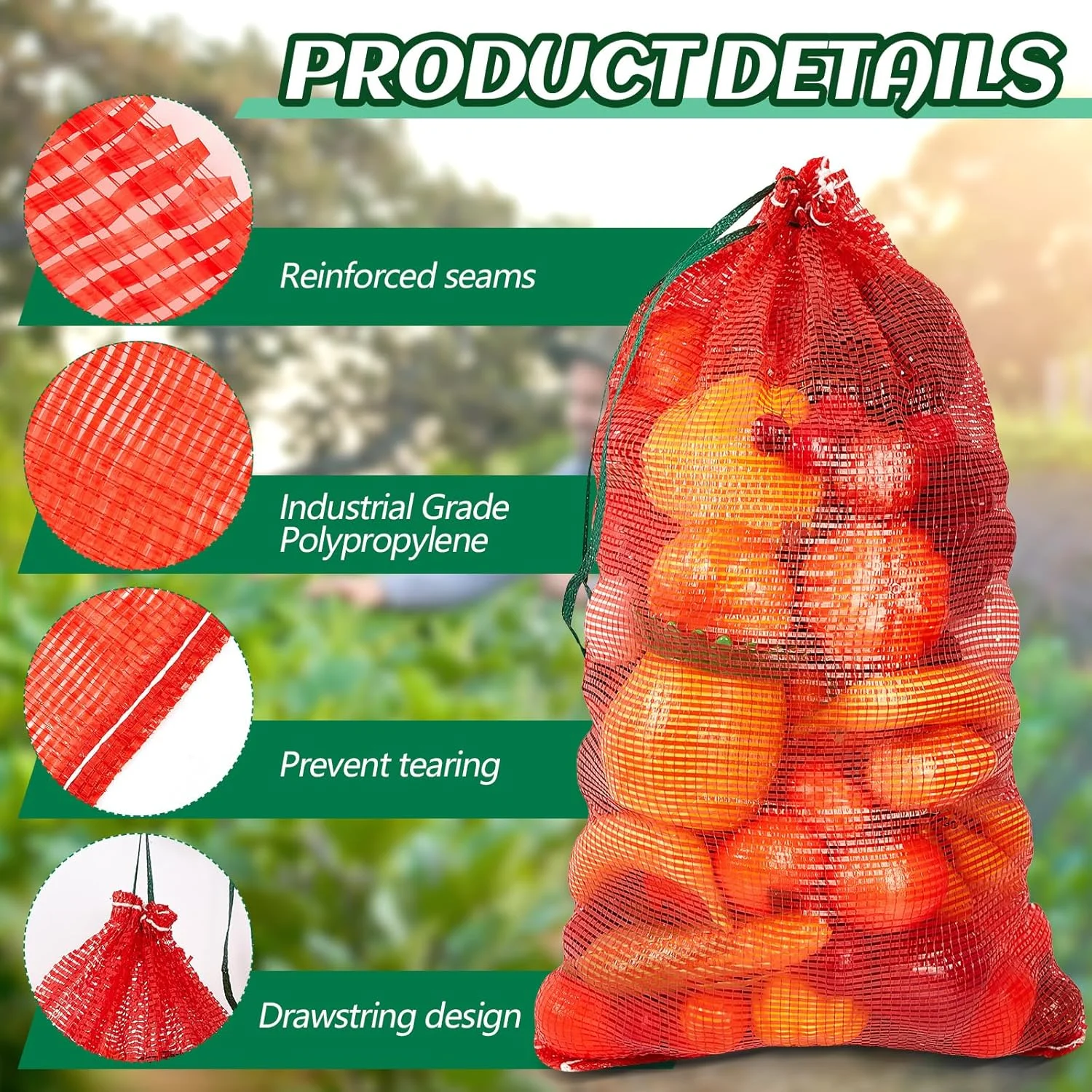 برلون بسته 50 عددی کیسه های توری ذخیره سازی قابل استفاده مجدد برای سبزیجات 45 در 75 سانتی متر، ظرفیت تا 20 کیلوگرم، کیسه های توری قابل شستشو برای سبزیجات، کیسه های تنفسی پیاز برای سیب زمینی، مرکبات و خواربار