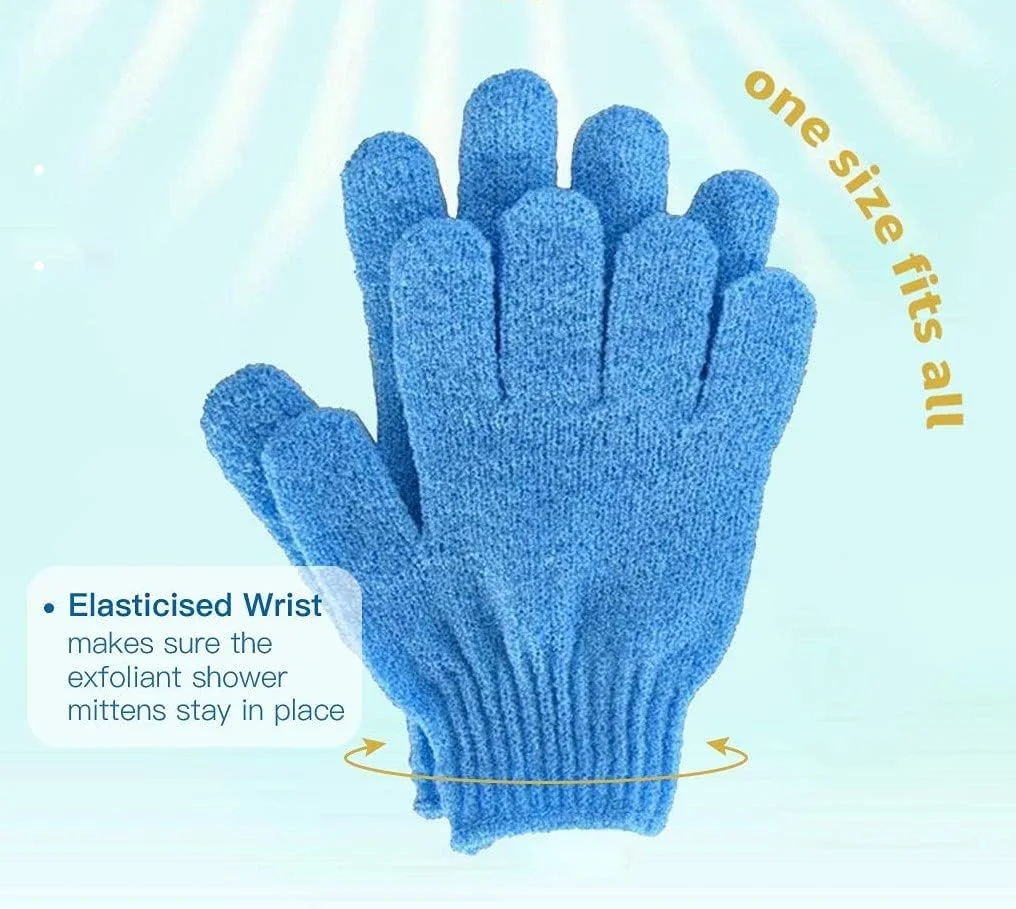 دو عدد دستکش لایه بردار بدن، دستکش حمام اسکراب بدن، دستکش لایه بردار دو طرفه برای پاکسازی بدن، اسکرابر دوش پوست (آبی) دو عدد دستکش لایه بردار بدن، دستکش حمام اسکراب بدن، دستکش لایه بردار دو طرفه برای پاکسازی بدن، اسکرابر دوش پوست (آبی)