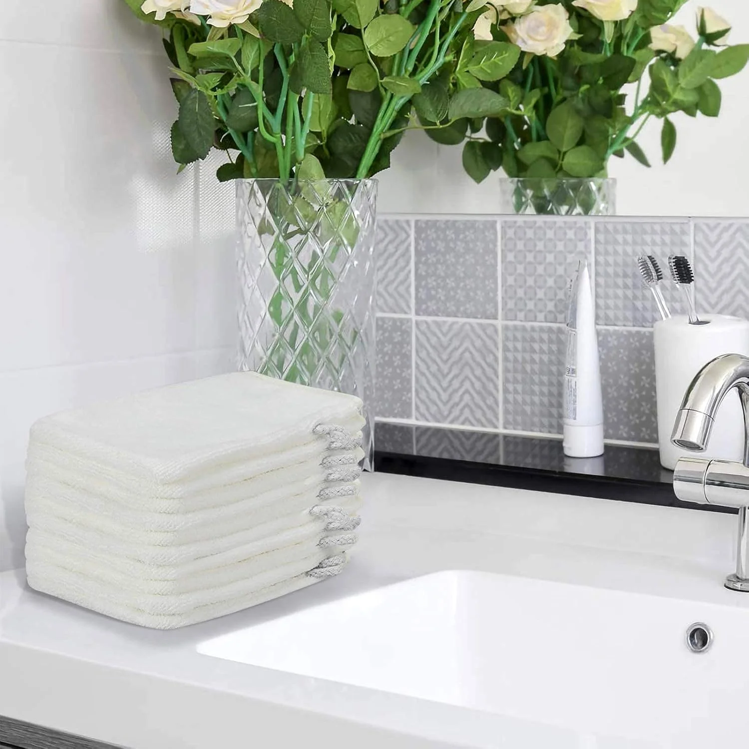 PHOGARY 10 Pack Microfiber Body Wash Mitts, Soft Face Mitten, Bath Spa Cloth, Reusable Makeup Remover Mitt Gloves, European Style Wash Cloth, 6×8 inch (White) PHOGARY 10 Pack Microfiber Body Wash Mitts, Soft Face Mitten, Bath Spa Cloth, Reusable Makeup Remover Mitt Gloves, European Style Wash Cloth, 6×8 inch (White)