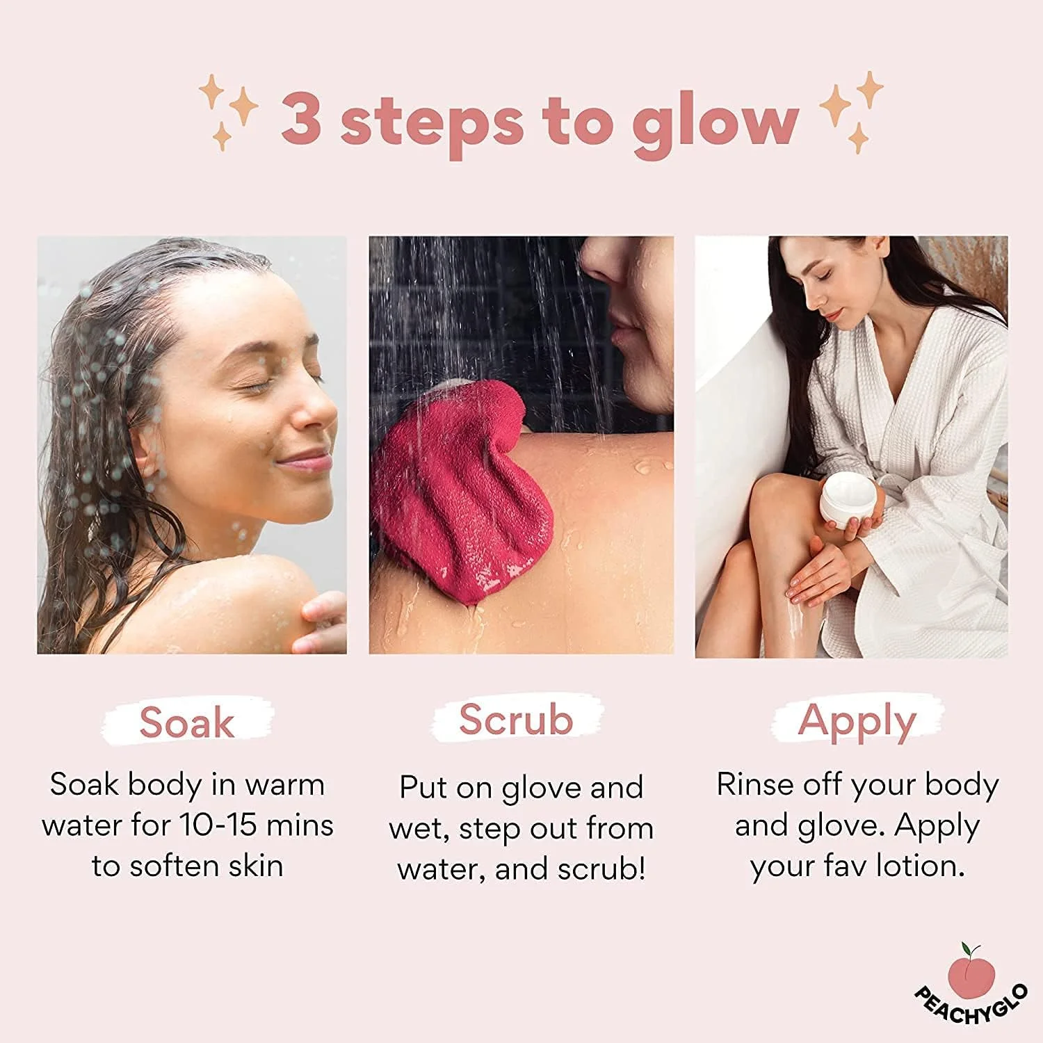 دستکش لایه بردار پوست مرده PEACHYGLO - اسکرابر بدن کره ای، دستکش عمیق برای بدن، تحریک جریان خون و درخشش جوانی، کمک به درمان کراتوز پیلاریس (1 عدد)