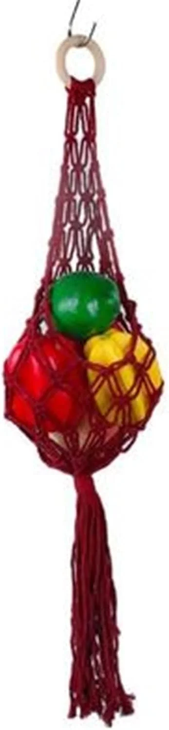 سبد آویز میوه و سبزیجات BaiBnn برای نگهداری سیب زمینی، پیاز و میوه، دکور آویز دیواری برای آشپزخانه، سبد آویز دیواری مکرومه (رنگ: قرمز، سایز: 70 سانتی متر)