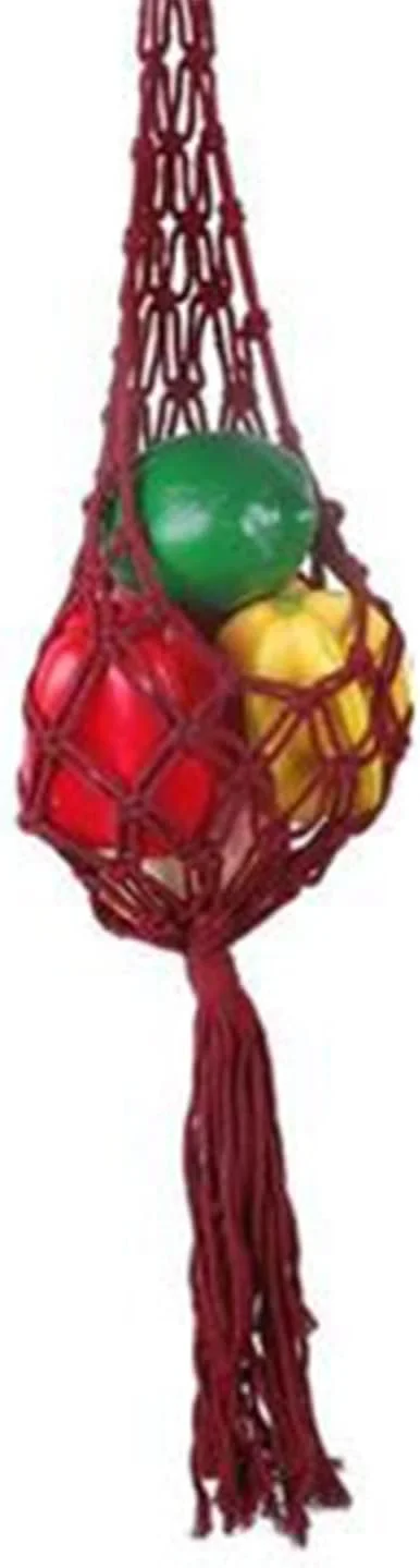 سبد آویز میوه و سبزیجات BaiBnn برای نگهداری سیب زمینی، پیاز و میوه، دکور آویز دیواری برای آشپزخانه، سبد آویز دیواری مکرومه (رنگ: قرمز، سایز: 70 سانتی متر)