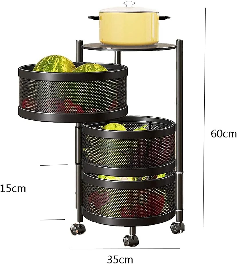 قفسه سبزیجات آشپزخانه BaiBnn، سبد ذخیره سازی سیب زمینی و پیاز فلزی، سبد سازمان دهنده ذخیره میوه و سبزیجات با چرخ، مناسب برای آشپزخانه، اتاق نشیمن، اتاق خواب، ضد زنگ و ضد رطوبت