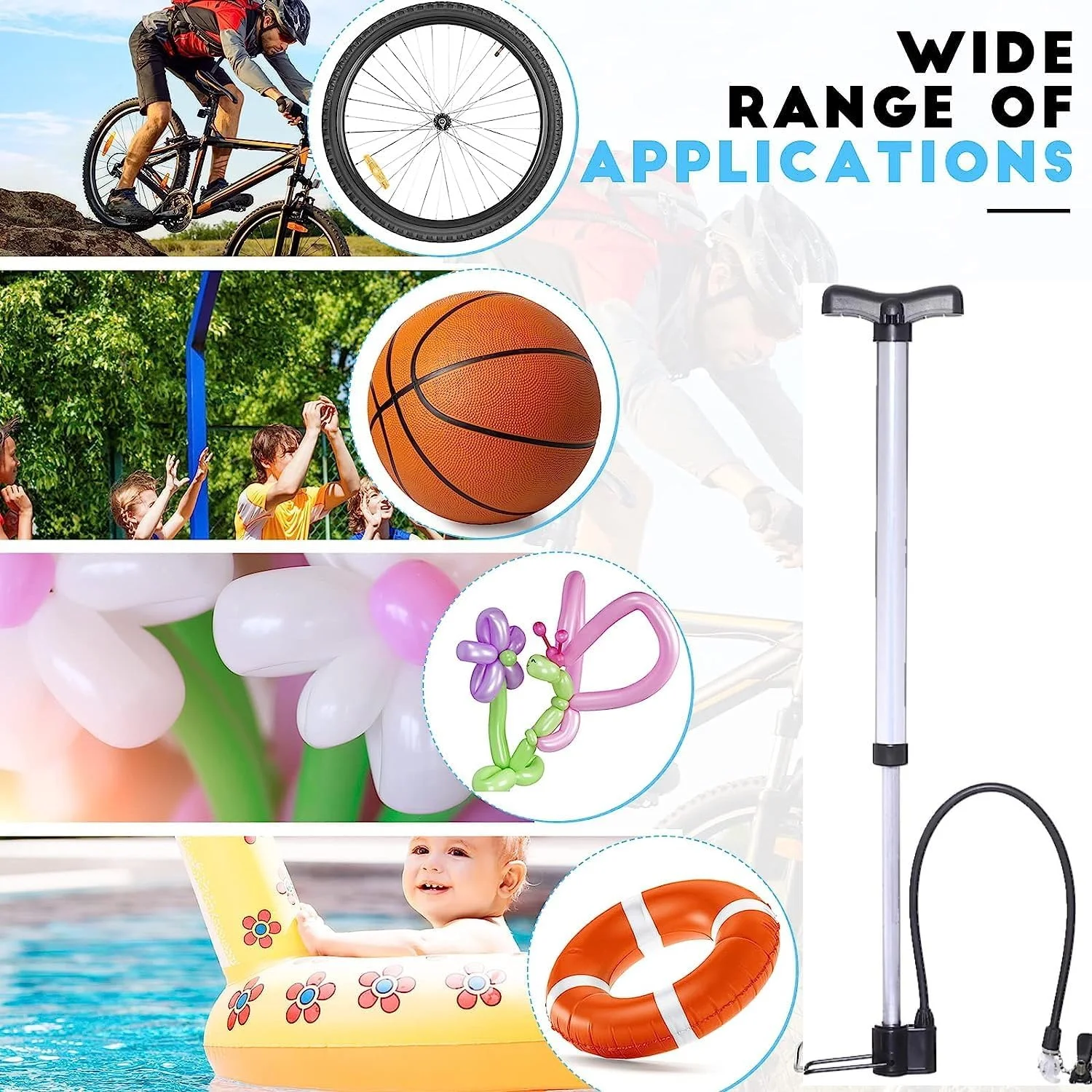 تلمبه باد دوچرخه قابل حمل Biella™ - تلمبه دستی/پایی برای باد کردن لاستیک، توپ بسکتبال، فوتبال، بادکنک، اسباب بازی و غیره