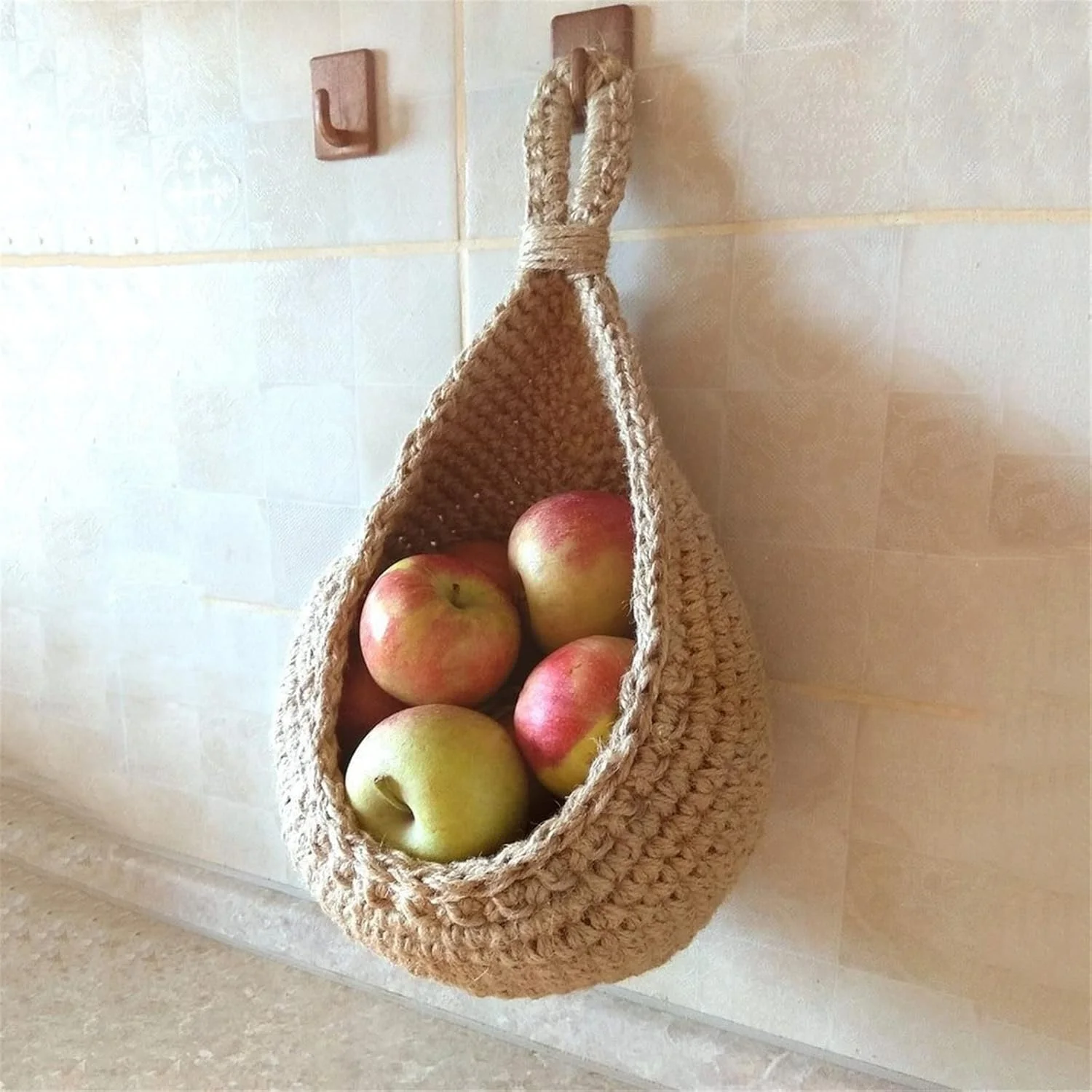 BaiBnn Hanging Vegetable Rack Jute Potato And Onion Storage Basket For Pantry Potato Onion Garlic Storage Kitchen Decor Wall Hanging Potato Basket (Color : Brown, Size : 10x11.5cm)