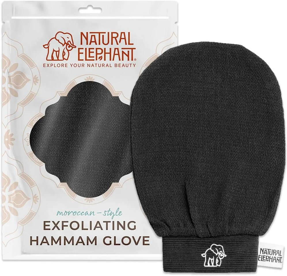 Natural Elephant Exfoliating Hammam Glove, Face & Body Exfoliator Mitt, Pure Black Natural Elephant Exfoliating Hammam Glove, Face & Body Exfoliator Mitt, Pure Black