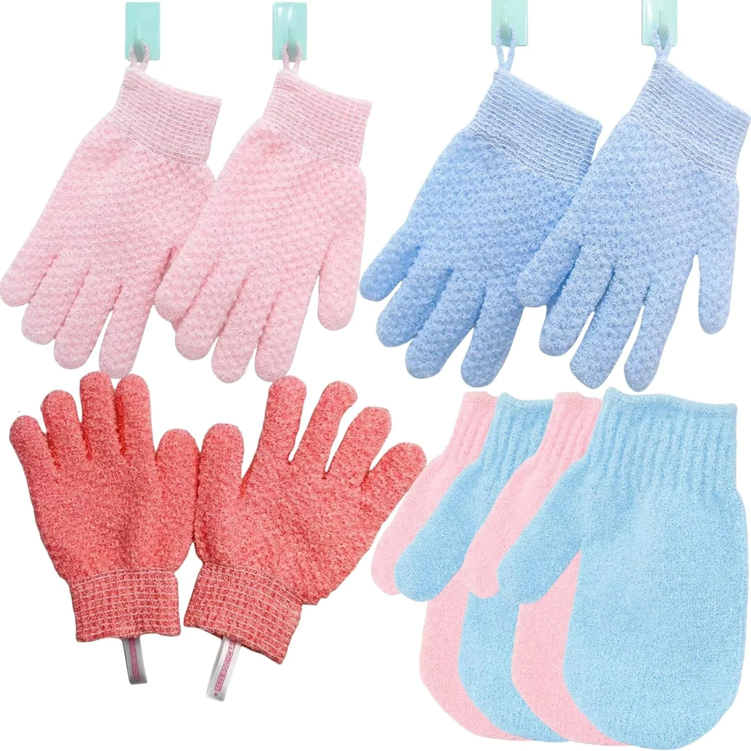 دستکش لایه بردار حمام OASIHIVE، 5 جفت، مناسب برای دوش، اسپا، ماساژ و اسکراب بدن، از بین برنده سلول های مرده پوست، دارای حلقه آویز، ست دستکش پنج انگشتی و پوشیده از انگشت دستکش لایه بردار حمام OASIHIVE، 5 جفت، مناسب برای دوش، اسپا، ماساژ و اسکراب بدن، از بین برنده سلول های مرده پوست، دارای حلقه آویز، ست دستکش پنج انگشتی و پوشیده از انگشت