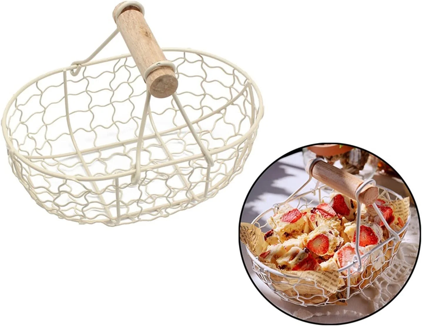 ظرف میوه AUEMNUR سبد نان آهنی سبد فلزی ذخیره سازی میوه با دسته دکور (بژ)