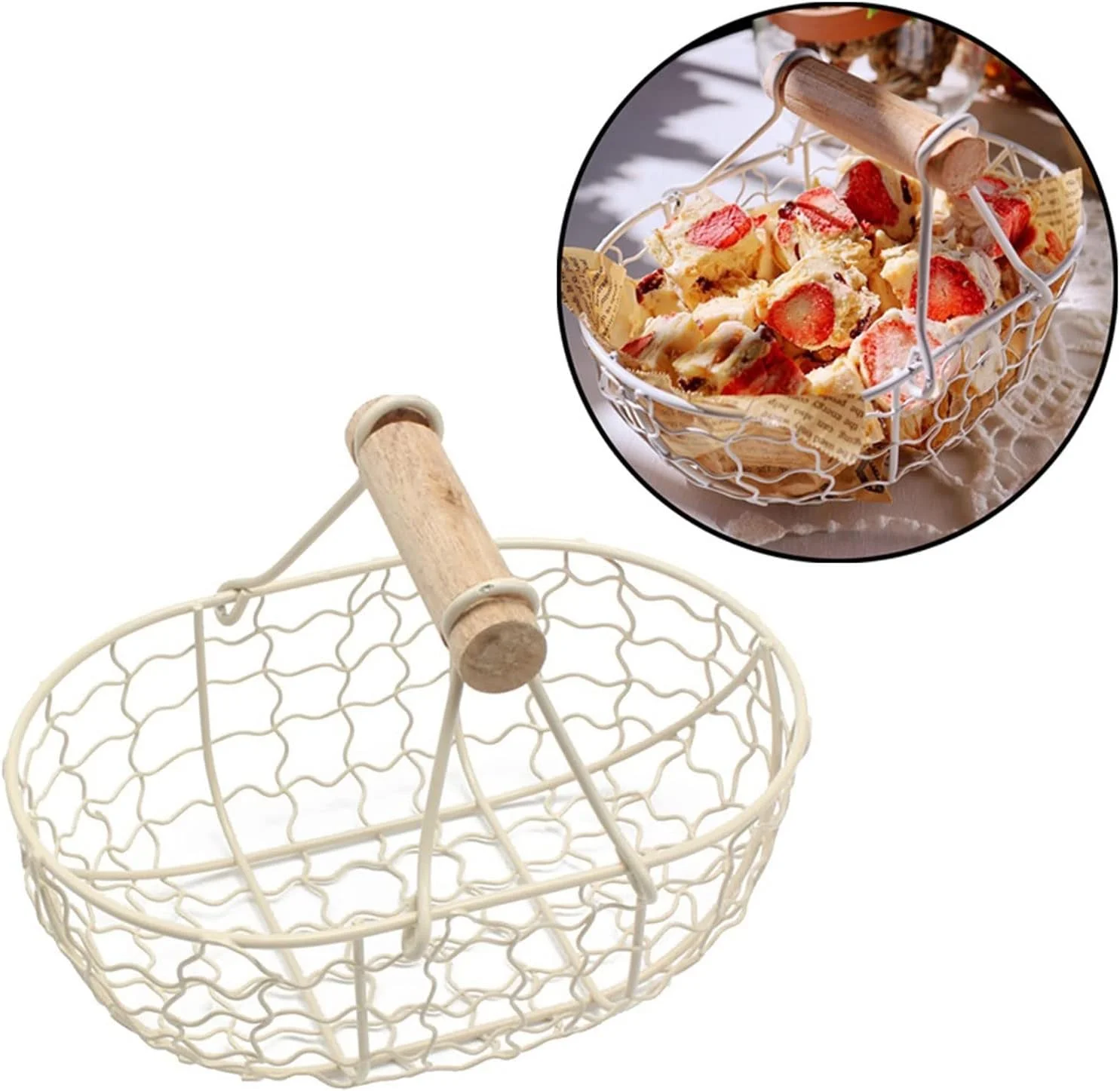 ظرف میوه AUEMNUR سبد نان آهنی سبد فلزی ذخیره سازی میوه با دسته دکور (بژ)