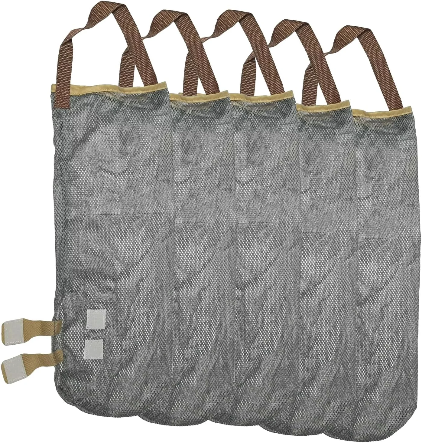آهیوان بسته 5 عددی کیسه های توری آویز برای نگهداری پیاز سیر سیب زمینی، کیسه توری بلند و بزرگ قابل استفاده مجدد برای میوه ها سبزیجات و کیسه زباله برای خانه، RV و کمپینگ (خاکستری)