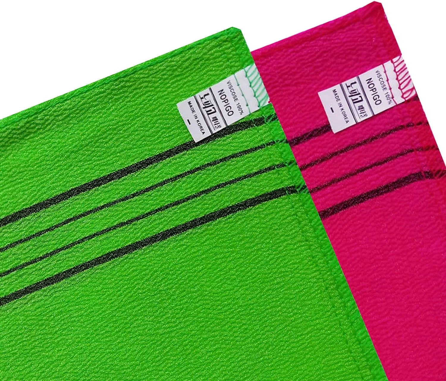 دستکش لایه بردار حمام NOPIGO کره ای آسیایی برای از بین بردن پوست مرده. اسکرابر لایه بردار بدن. دستکش لایه بردار برای اسکراب بدن (2 عدد سبز 2 عدد قرمز)