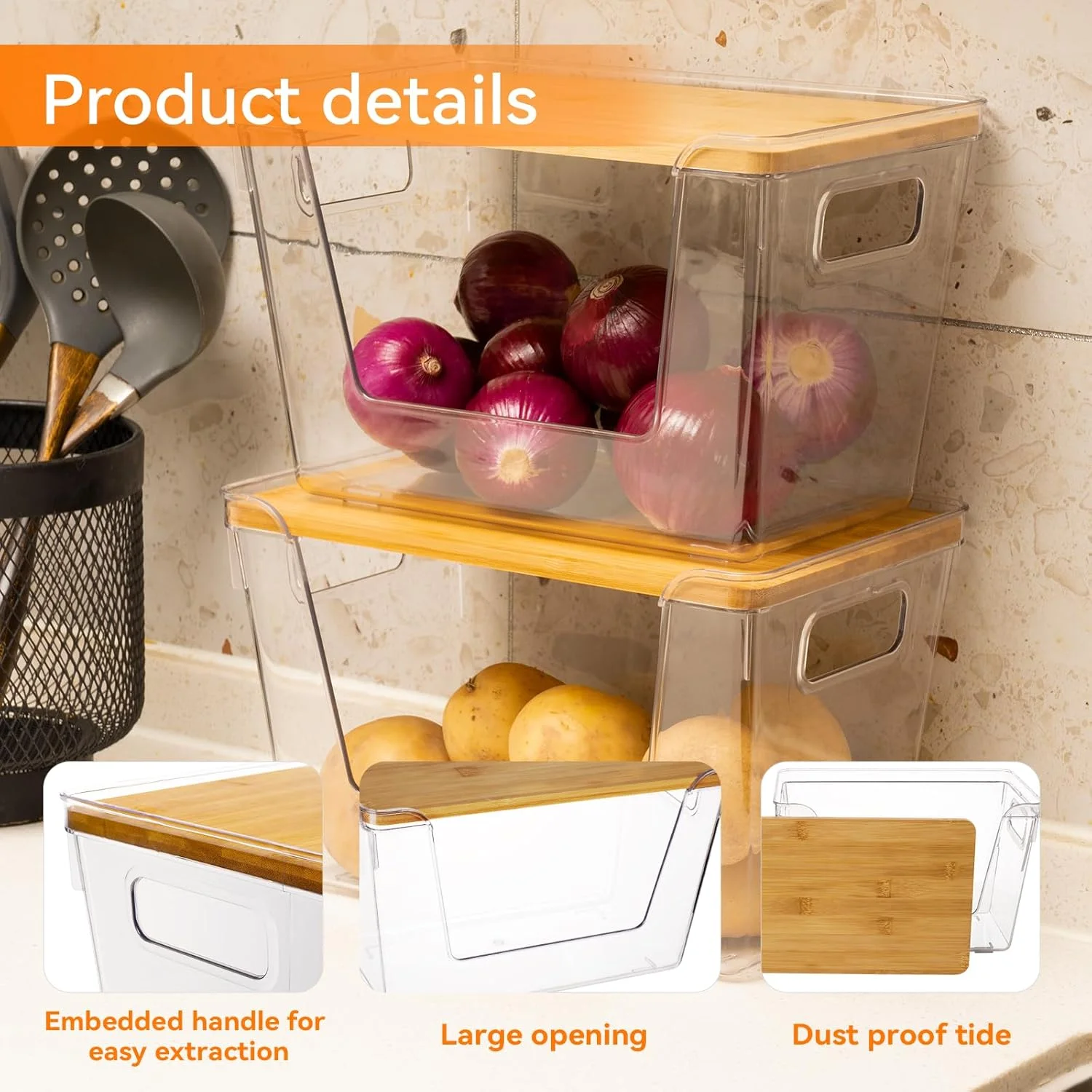 مجموعه 2 عددی نظم دهنده های انبار ابیودنگ برای نگهداری سیب زمینی، قابل چیدن، مناسب برای پیاز، سیب زمینی، میوه، سبزیجات و محصولات کشاورزی