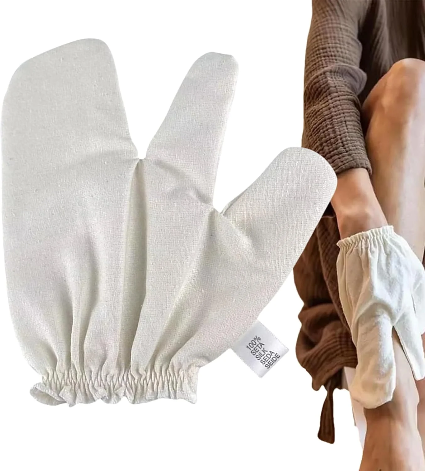 دستکش لایه بردار بدن، دستکش ابریشمی شستشوی بدن | اسکرابر صورت قابل استفاده مجدد، دستکش پوستی برای ماساژ صورت، پشت و پاها، مناسب برای آقایان و بانوان، مسافرت و استفاده خانگی