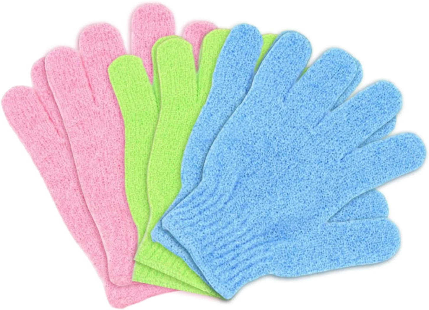 دستکش لایه بردار هومیلادی | 6 عدد دستکش لایه بردار | دستکش اسکراب بدن برای از بین بردن سلول های مرده پوست | دستکش اسکراب بدن قابل استفاده مجدد برای دوش و ماساژ (سبز، آبی، صورتی)