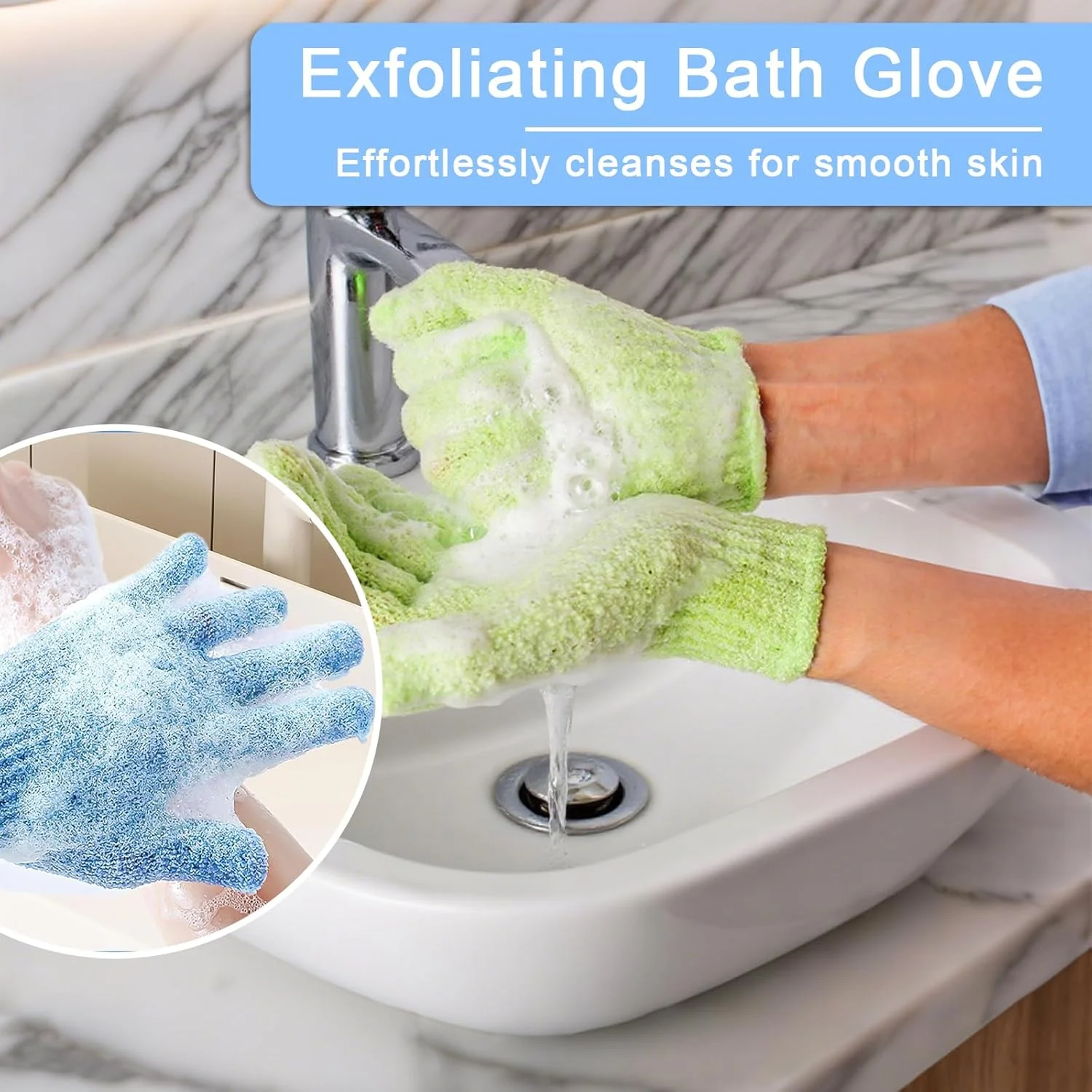 دستکش لایه بردار هومیلادی | 6 عدد دستکش لایه بردار | دستکش اسکراب بدن برای از بین بردن سلول های مرده پوست | دستکش اسکراب بدن قابل استفاده مجدد برای دوش و ماساژ (سبز، آبی، صورتی)