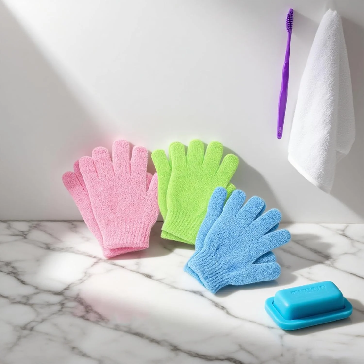 دستکش لایه بردار هومیلادی | 6 عدد دستکش لایه بردار | دستکش اسکراب بدن برای از بین بردن سلول های مرده پوست | دستکش اسکراب بدن قابل استفاده مجدد برای دوش و ماساژ (سبز، آبی، صورتی)