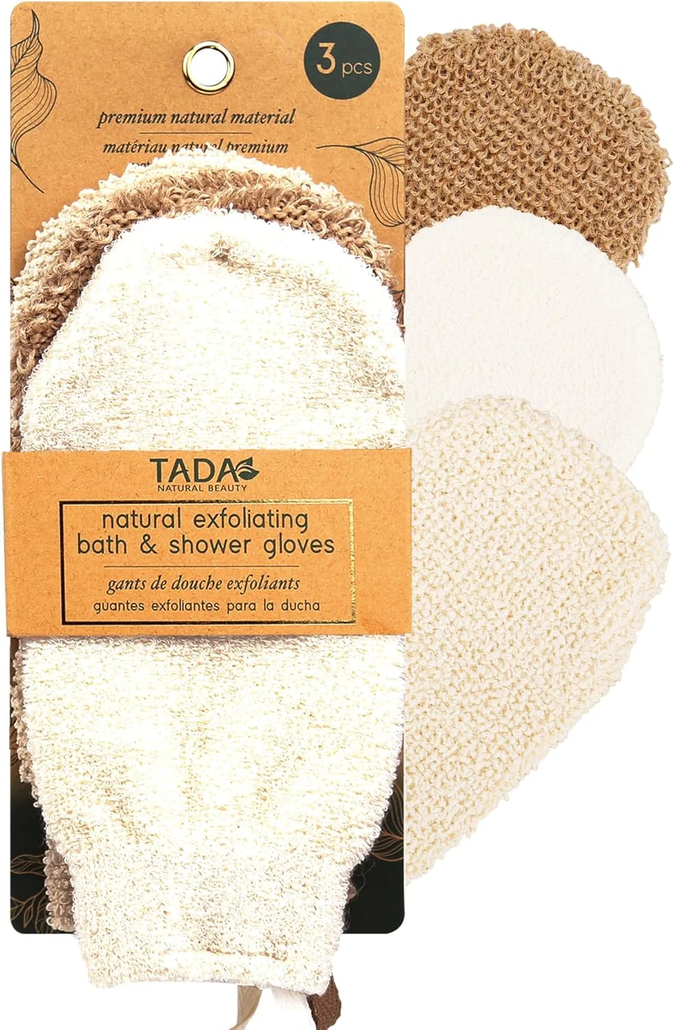 دستکش لایه بردار حمام TADA BEAUTY، اسکرابر بدن، ماساژ بدن و اسکراب بدن برای حمام (3 عدد قهوه ای و بژ)