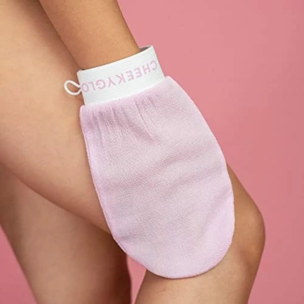 Cheeky Glo Exfoliating Glove - Pure Viscose Fibre, Exfoliating Body Glove for Dead Skin, Tan Removal for Face and Body, Directly Imported Baby Pink Color (Pack of 1)