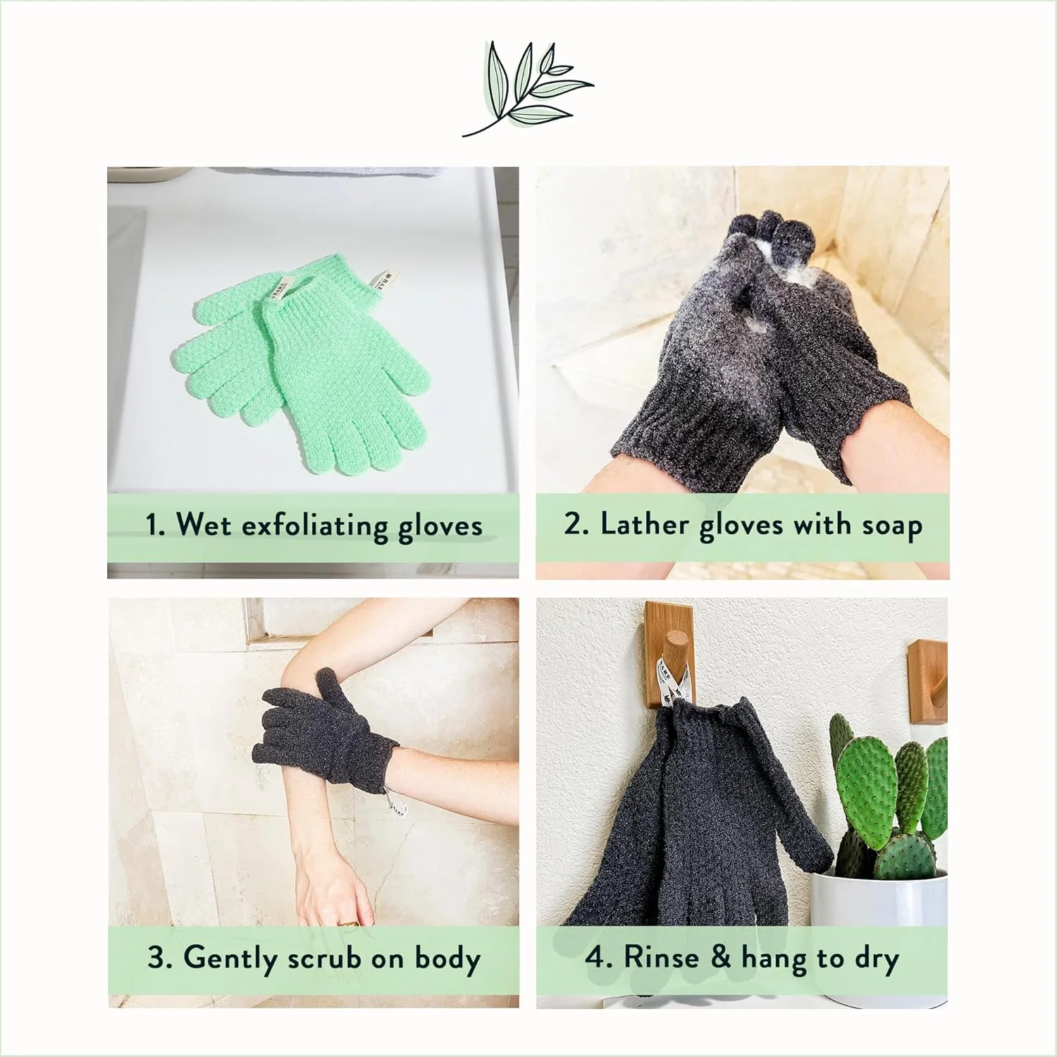 دستکش لایه بردار سفید Bare Botanics بسته 4 عددی مناسب حمام | 100% الیاف نایلونی | دستکش حمام لایه بردار مناسب لایه برداری | دستکش حمام و از بین برنده پوست مرده بدن | دستکش لایه بردار مرطوب و خشک