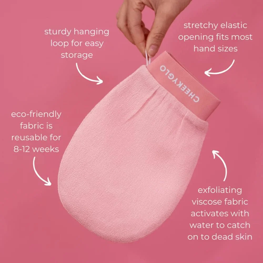 Cheeky Glo Exfoliating Glove - Pure Viscose Fibre, Exfoliating Body Glove for Dead Skin, Tan Removal for Face and Body, Directly Imported Baby Pink Color (Pack of 1) Cheeky Glo Exfoliating Glove - Pure Viscose Fibre, Exfoliating Body Glove for Dead Skin, Tan Removal for Face and Body, Directly Imported Baby Pink Color (Pack of 1)