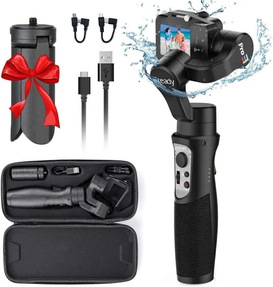لرزشگیر دستی سه محوره هوهم iSteady Pro برای دوربین‌های اکشن GoPro Hero 2018/6/5/4/3+/3، Yi Cam 4K، AEE، SJCAM، با ۱۲ ساعت کارکرد، کنترل اپلیکیشن برای تایم‌لپس، ردیابی و پانورامای خودکار