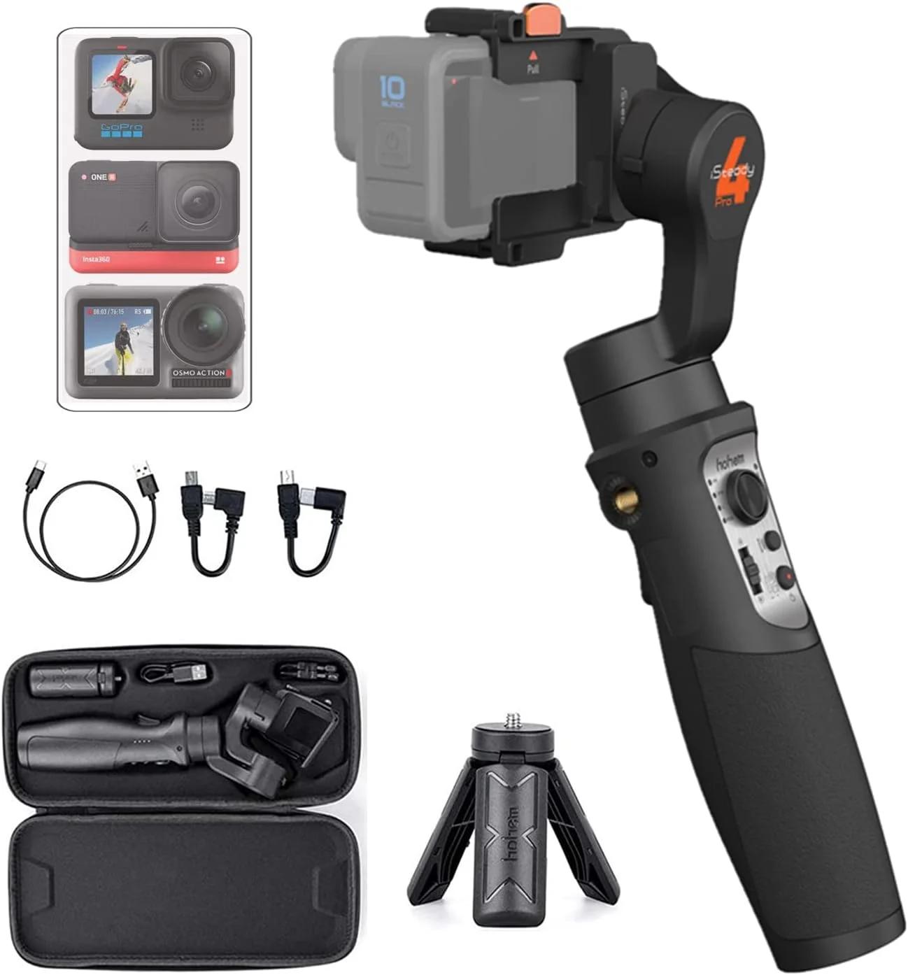 لرزشگیر اکشن کمرا گیمبال Hohem iSteady Pro 4، تثبیت کننده 3 محوره ضد پاشش آب برای GoPro Hero 12/11/10/9/8/7/6/5/4/3، DJI OSMO Action، Insta360 One R، Sony RX0، نصب سریع، 14 ساعت عمر باتری