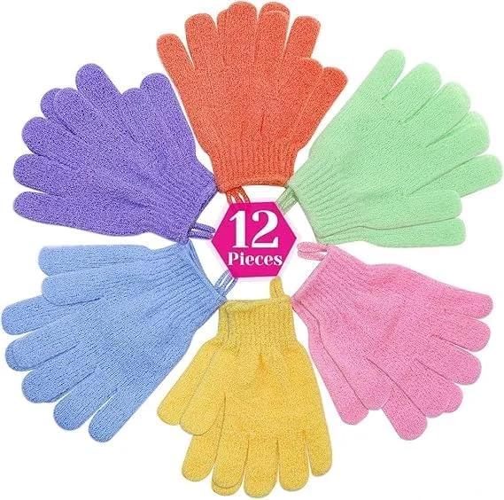 HZYH 6 جفت دستکش لایه بردار، دستکش اسکراب حمام، دستکش لیف حمام چند رنگ، لایه برداری، دستکش لایه بردار بدن برای از بین بردن پوست مرده زنان
