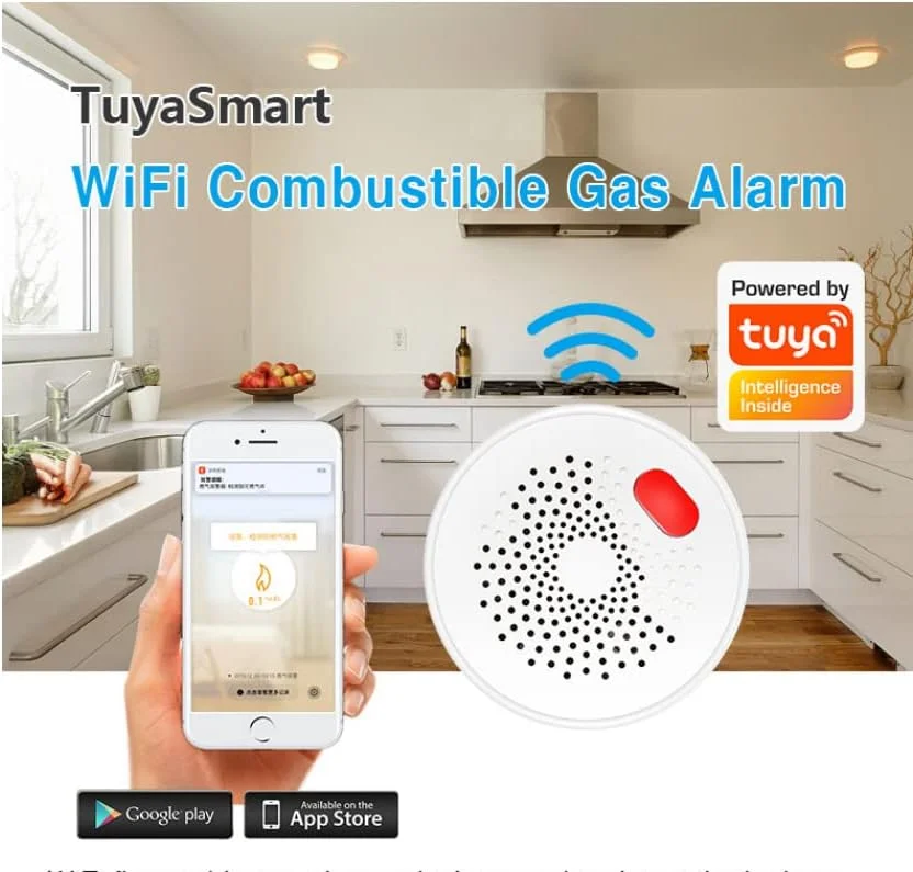 آشکارساز گاز طبیعی هوشمند UanTii، سنسور نشت گاز قابل احتراق، کار با برنامه Tuya Smart Life برای ایمنی خانه